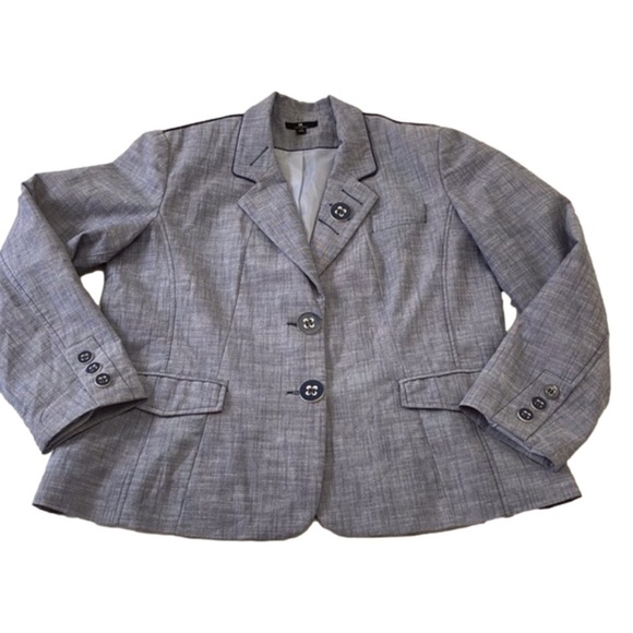 M Collection blazer cotton blend blue vest size 14 denim mix plus size jacket - Picture 2 of 16